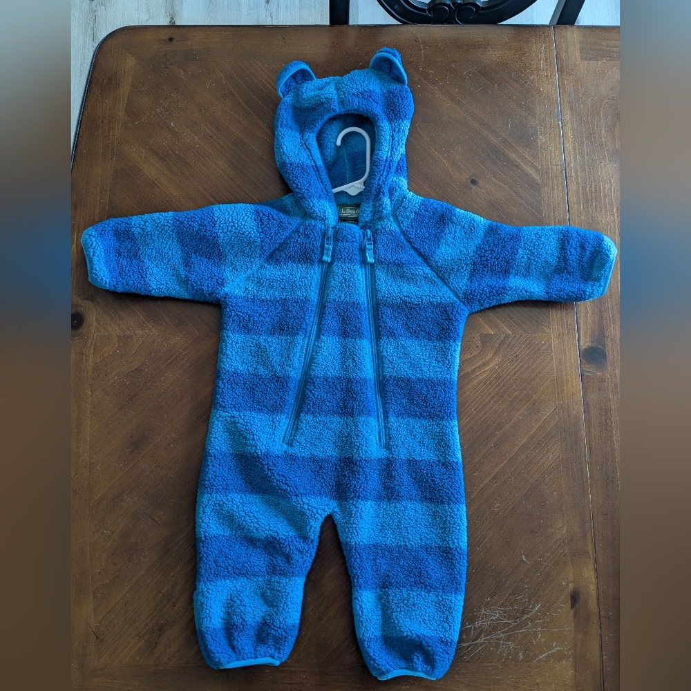 🐻‍❄️ L.L. Bean Bunting Baby Boy Cozy Blue Striped Bear; Size: 3-6 Months - Picture 5 of 12